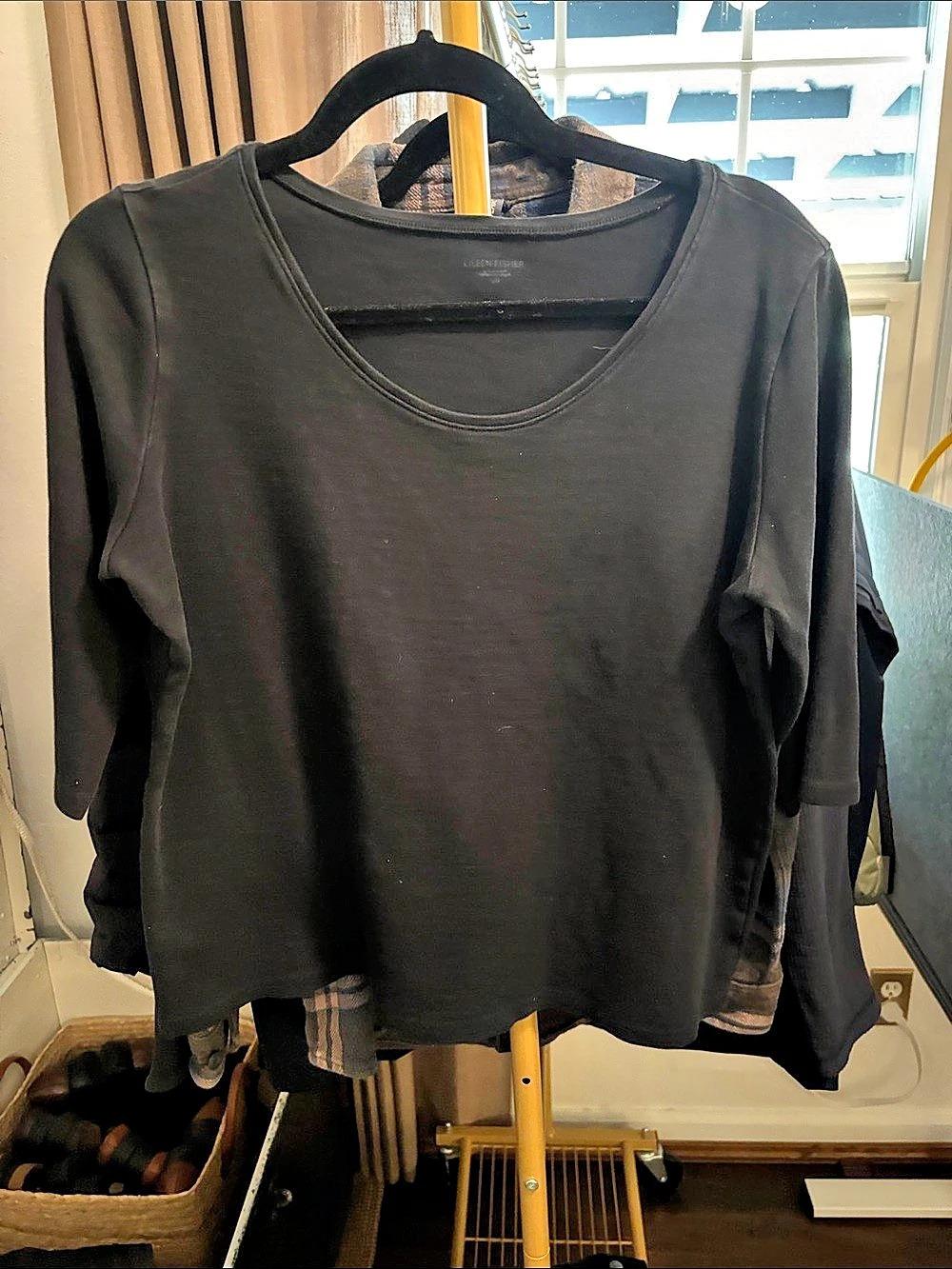 Eileen Fisher 3/4 Long Sleeve Top in Black Large Like New